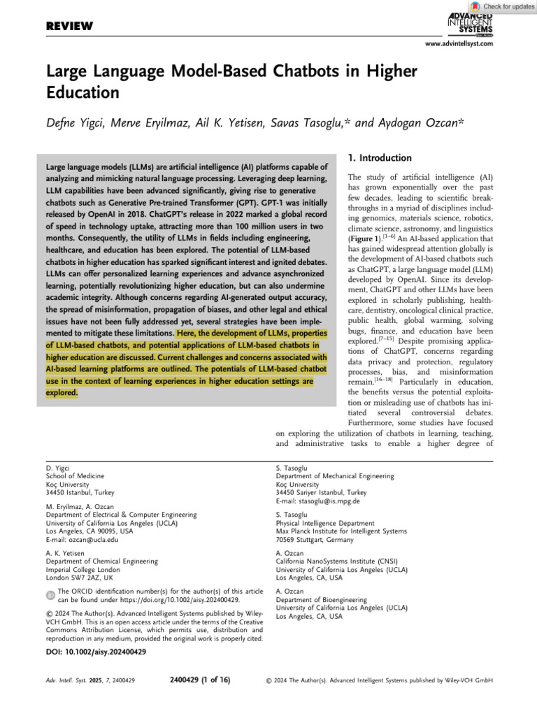 LLM Chatbots in Higher Education Insights | PDF | Artificial ...