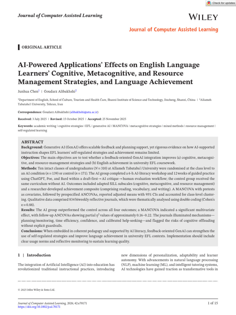 AI's Impact on EFL Learners' Strategies | PDF | Artificial Intelligence ...