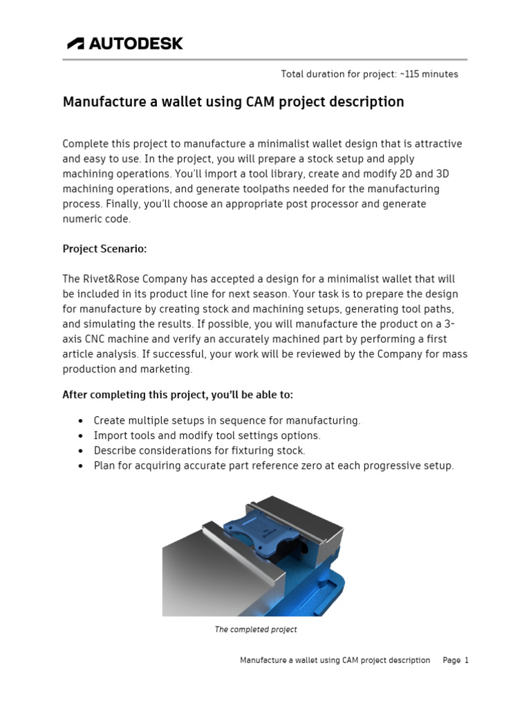 CAM Project: Manufacture a Wallet | PDF