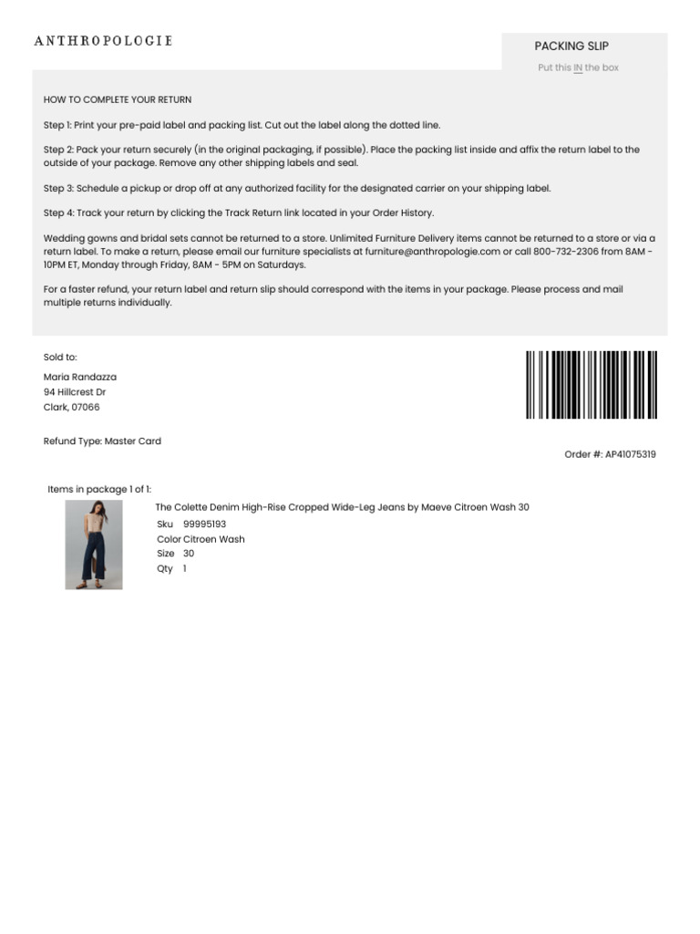 Return Instructions for Apparel Items | PDF