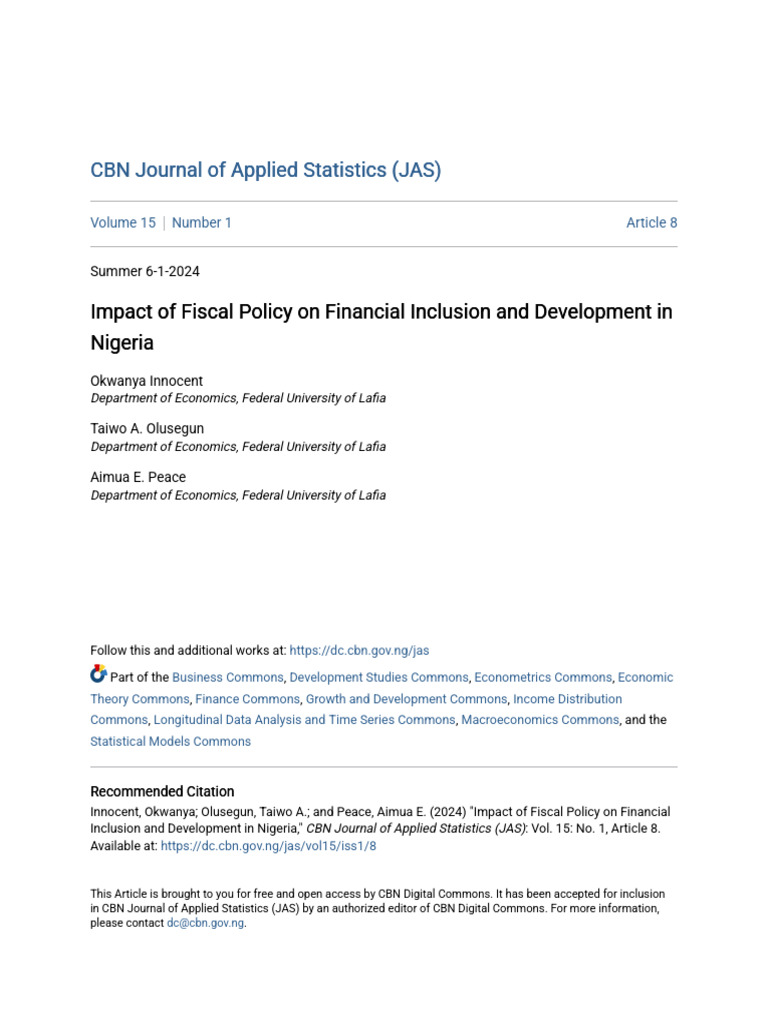 Impact of Fiscal Policy on Financial Inclusion and Development in | PDF ...