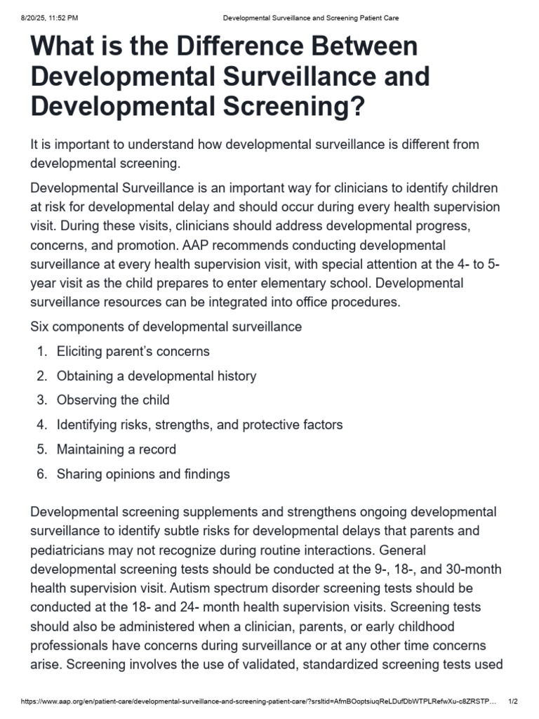 Developmental Surveillance vs. Screening | PDF | Pediatrics | Human ...