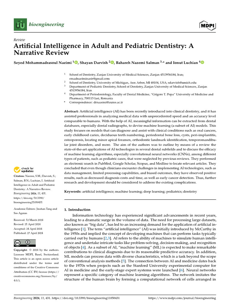 AI Applications in Dentistry Review | PDF | Orthodontics | Dental Implant