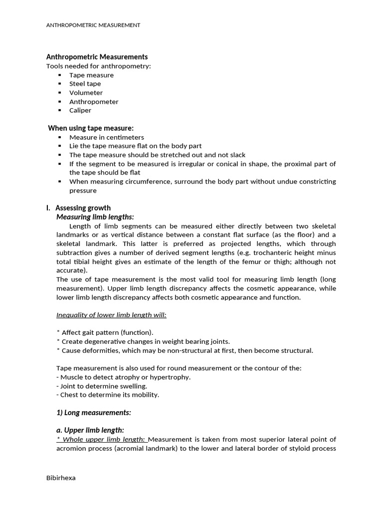 Guide to Anthropometric Measurements | PDF | Human Leg | Knee