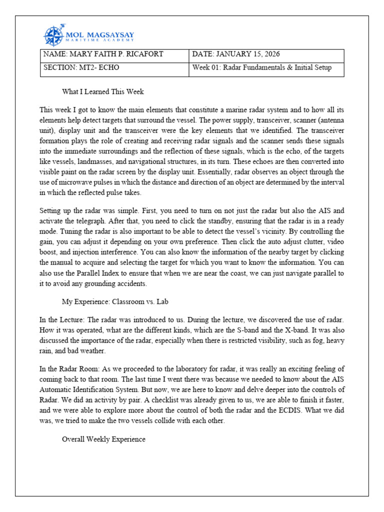 Ricafort Mary Faith_Week1Journal | PDF | Radar | Wireless