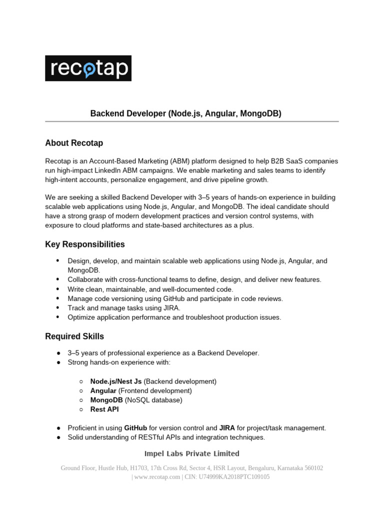JD for Backend Engineer | PDF | Cloud Computing | Scalability