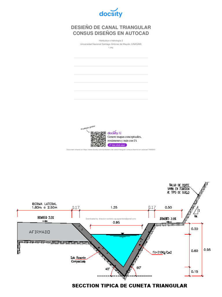 Diseño de Canal Triangular en AutoCAD | PDF