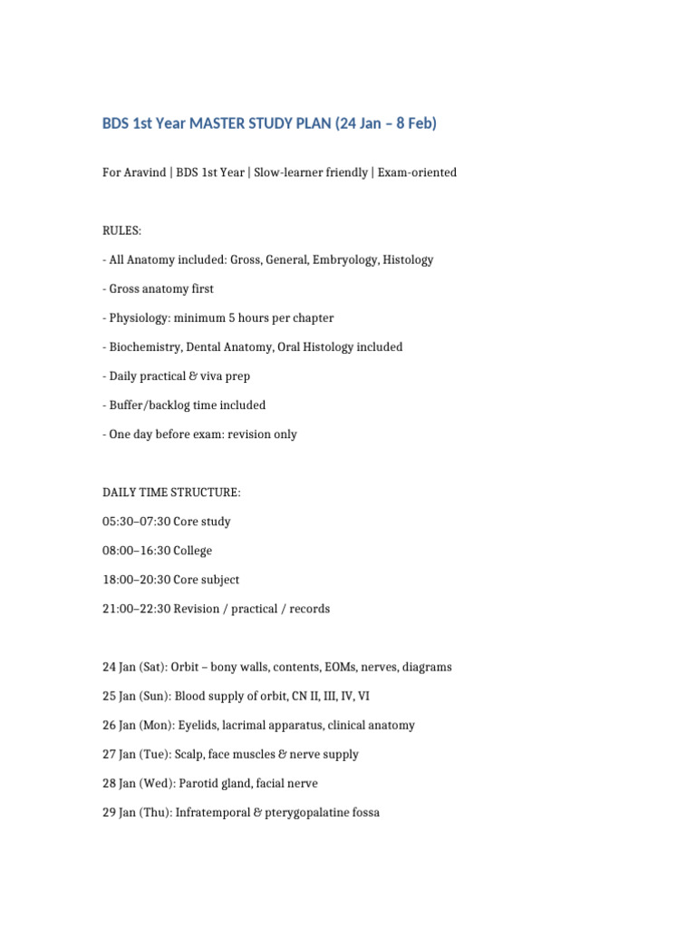 BDS 1st Year Study Plan: Anatomy & More | PDF