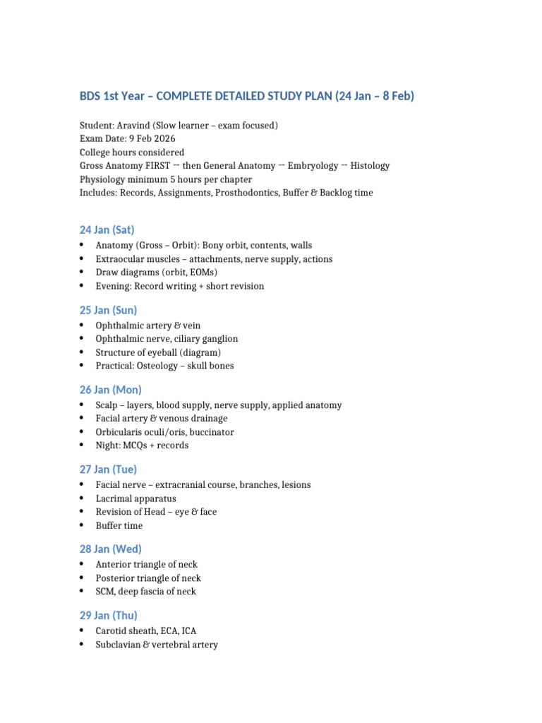 BDS 1st Year Study Plan: Anatomy & More | PDF