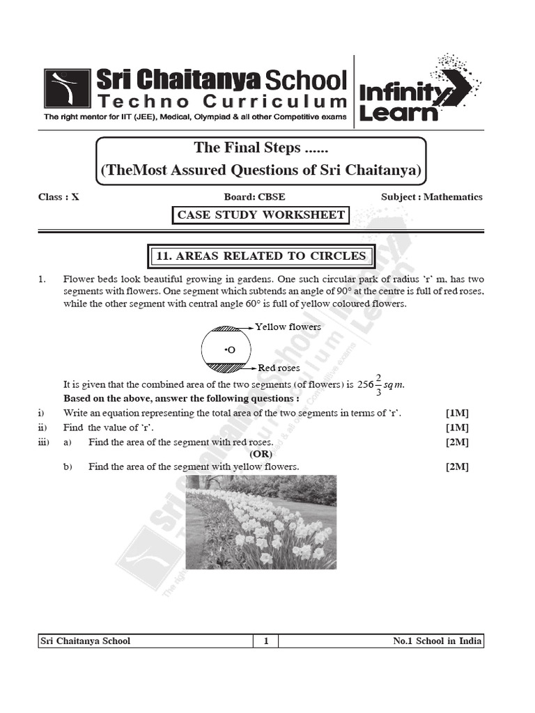 CBSE Class X Mathematics Case Study Worksheet | PDF | Area | Circle