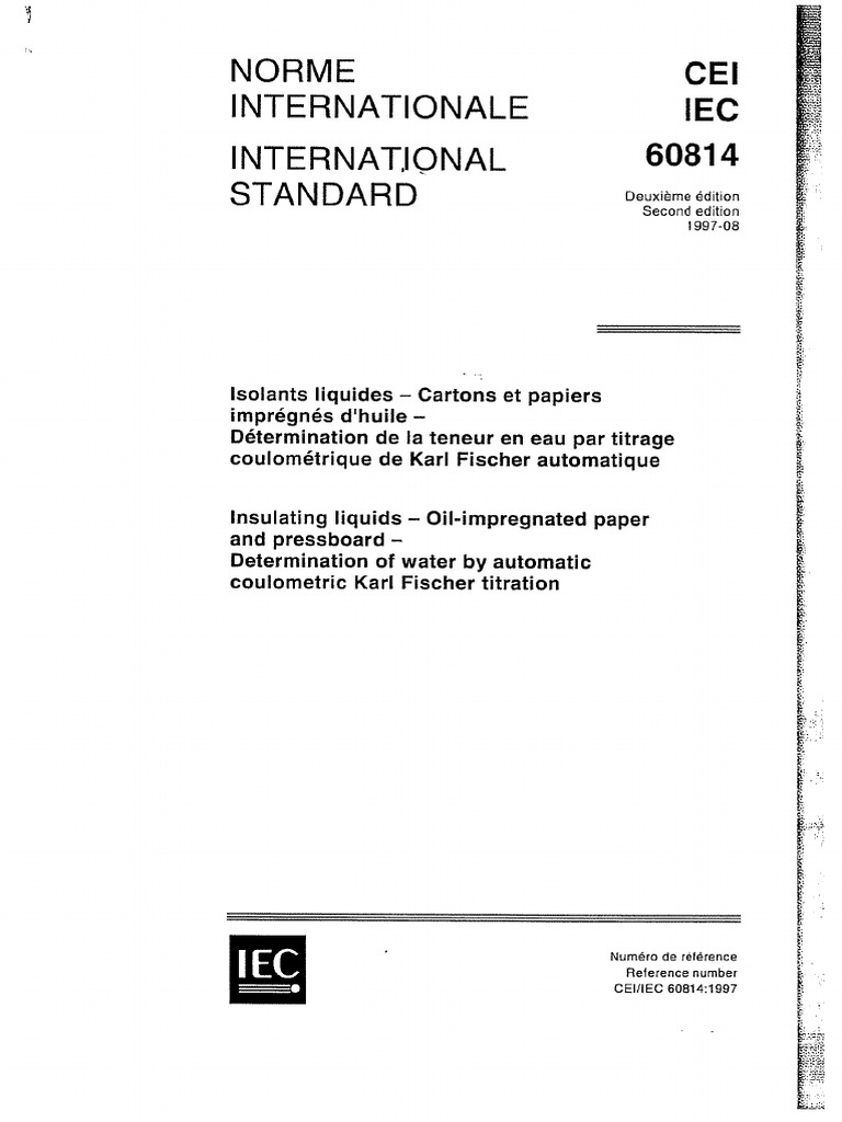 IEC 60814 (1997-08) - Insulating Liquid - Oil Impregnated Paper and ...