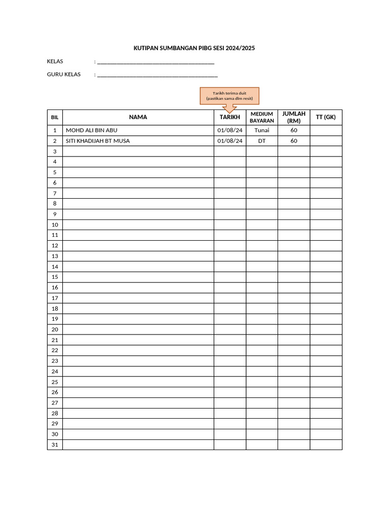 Format Kutipan Sumbangan Pibg Sesi 2024 (1) | PDF