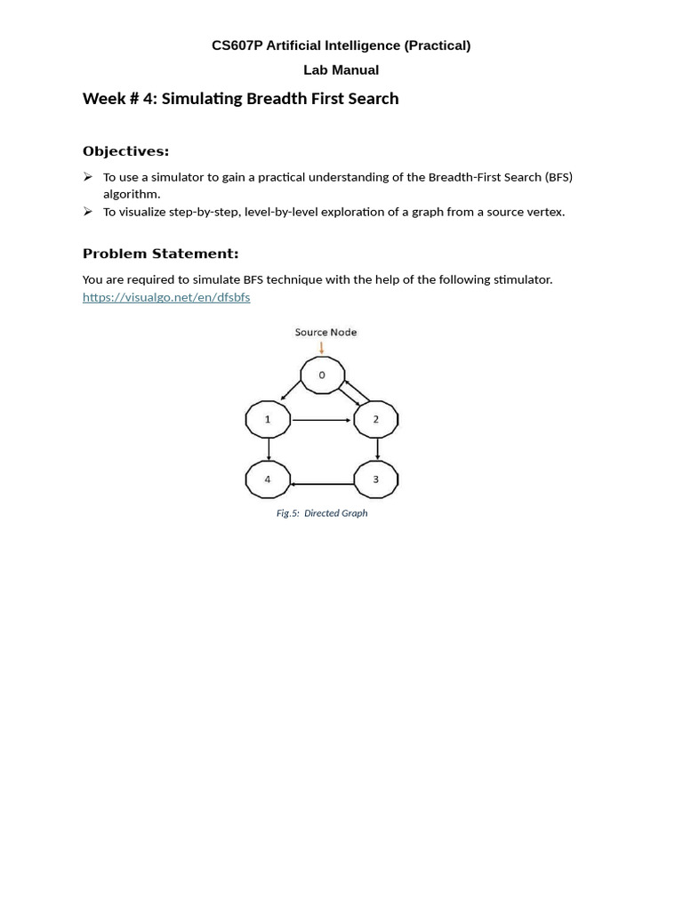 BFS Simulation Lab Manual CS607P | PDF