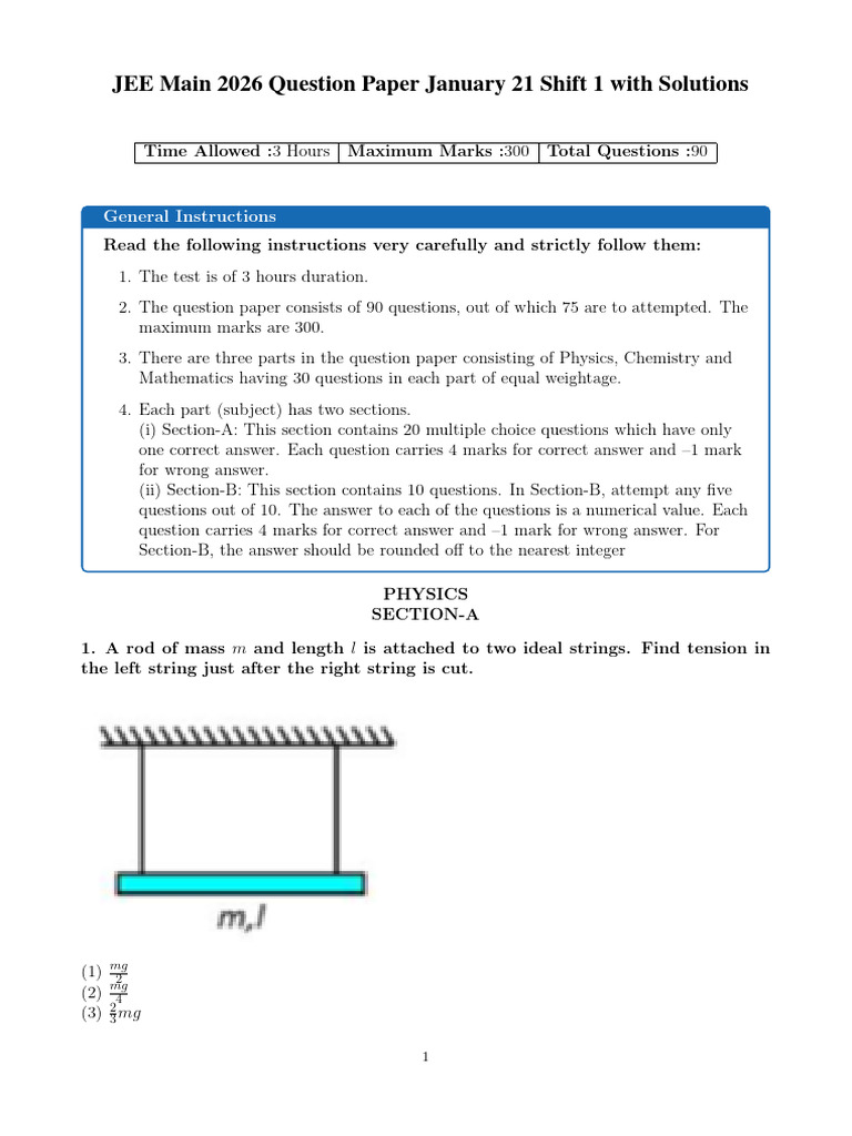 JEE Main 2026 January 21 Shift 1 Solutions | PDF | Capacitance | Isomer