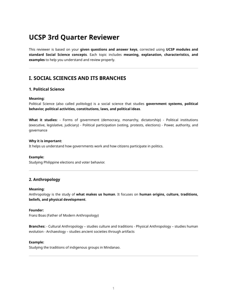 UCSP 3rd Quarter Exam Reviewer Guide | PDF | Homo | Anthropology