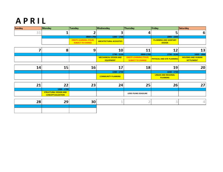 April Schedule | PDF