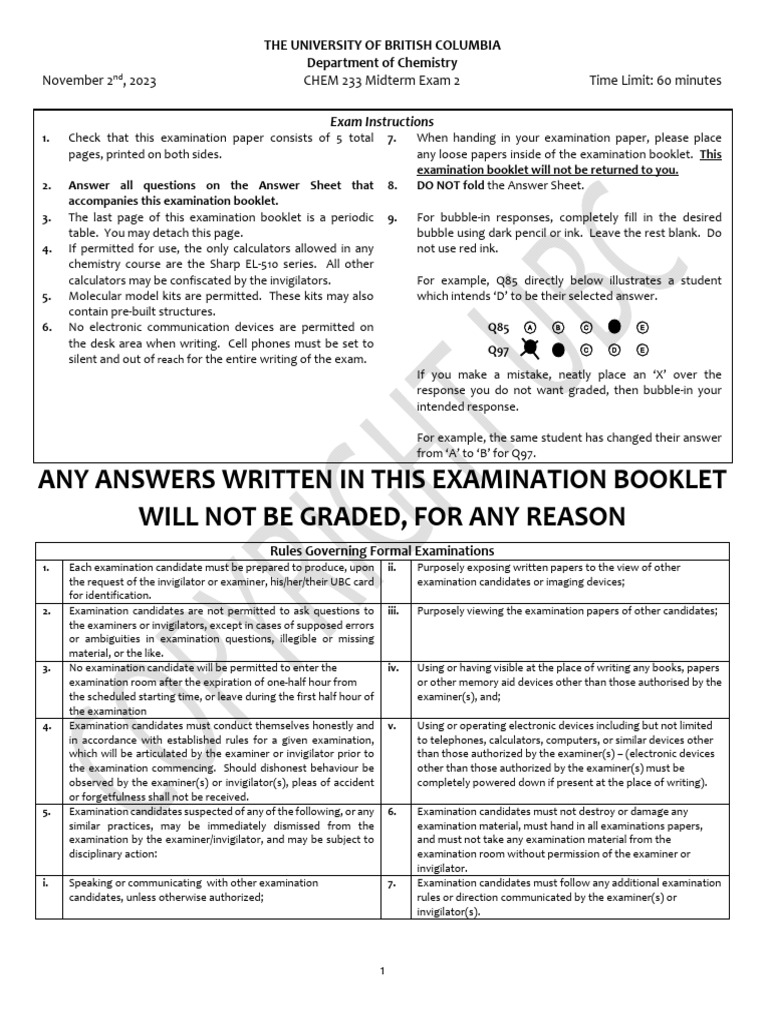 CHEM 233 MT 2 2023 Practice Exam 2 | PDF | Chemical Reactions | Chemistry