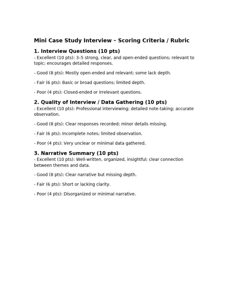 Mini Case Study Interview Scoring Rubric | PDF
