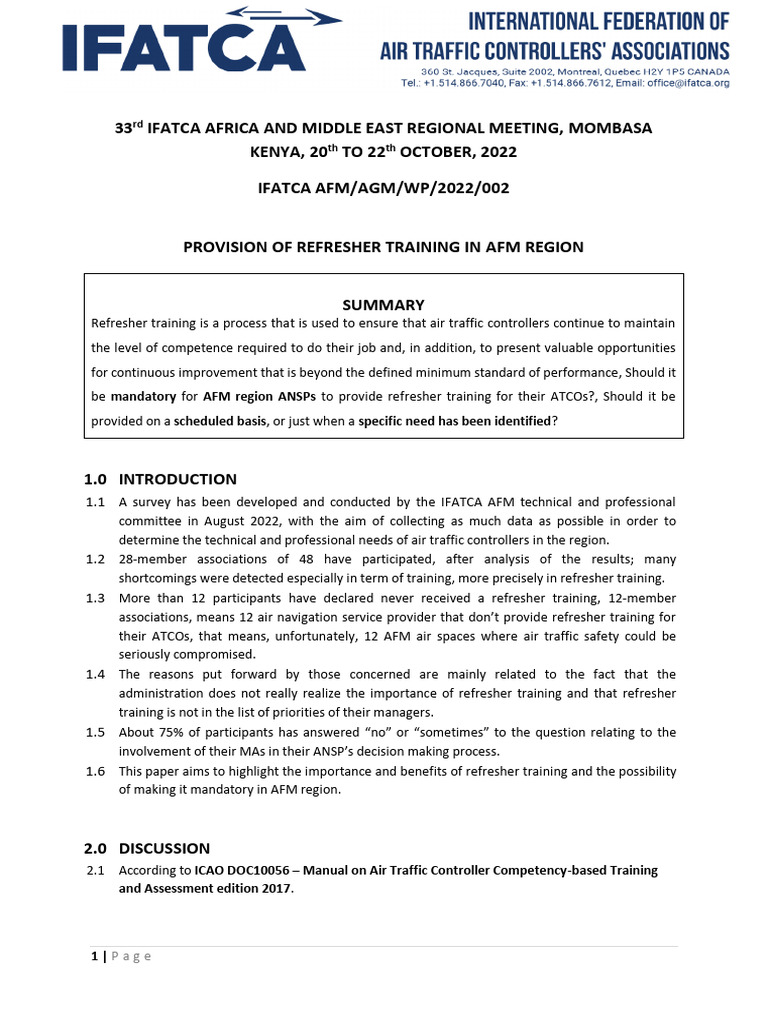 Mandatory Refresher Training for ATCOs | PDF | Air Traffic Control