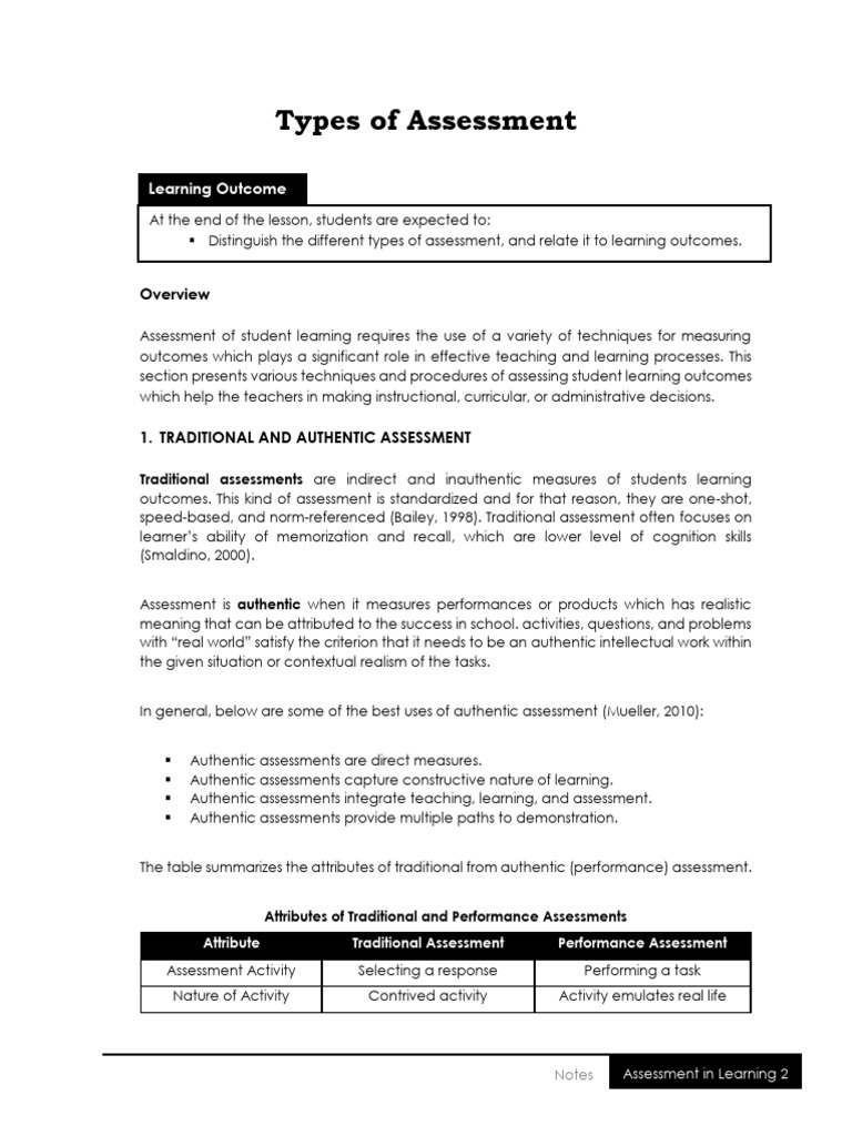 Types of Student Assessment Techniques | PDF | Educational Assessment ...