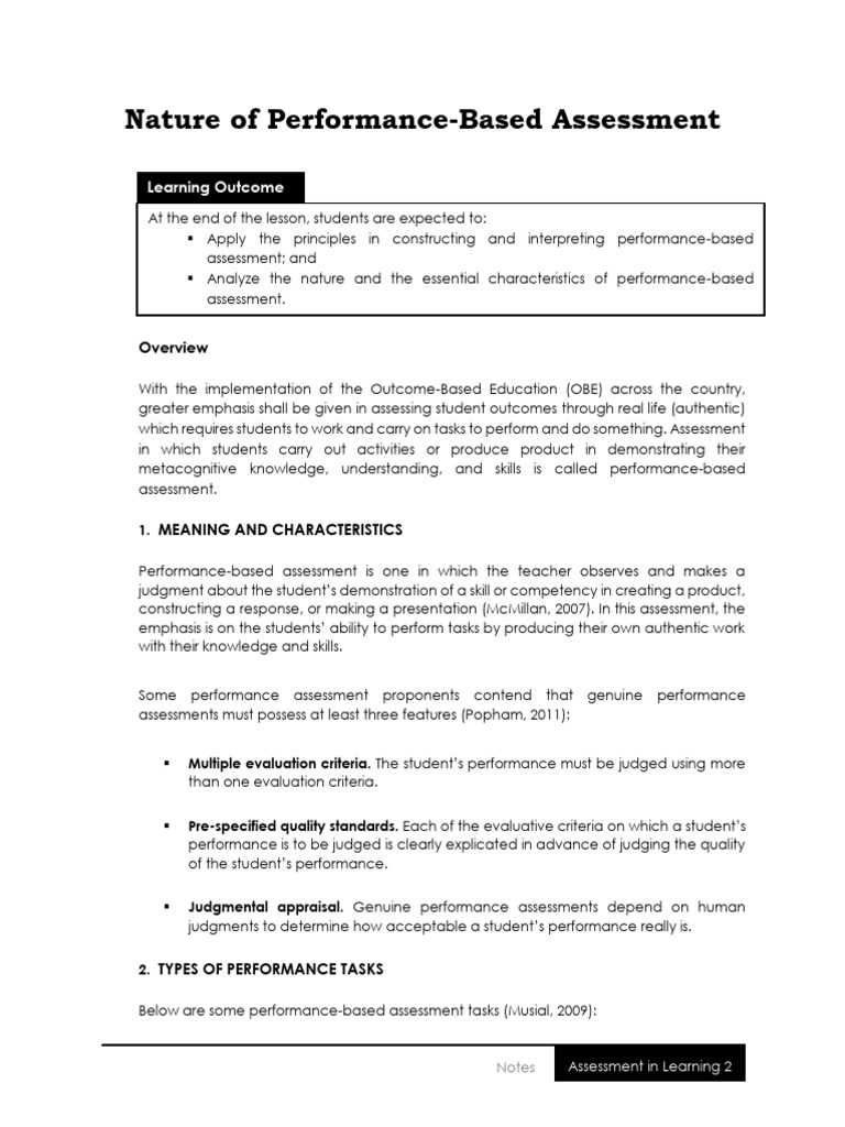 Performance-Based Assessment Overview | PDF | Educational Assessment ...