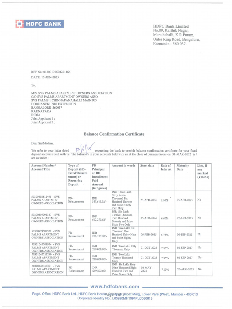 FD - HDFC As On 31mar25 | PDF