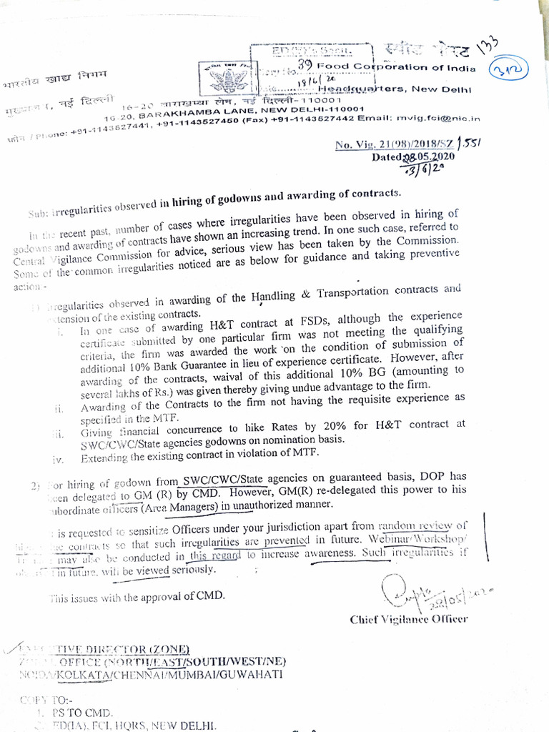 FCI Contract Irregularities Report | PDF | Economy Of India ...