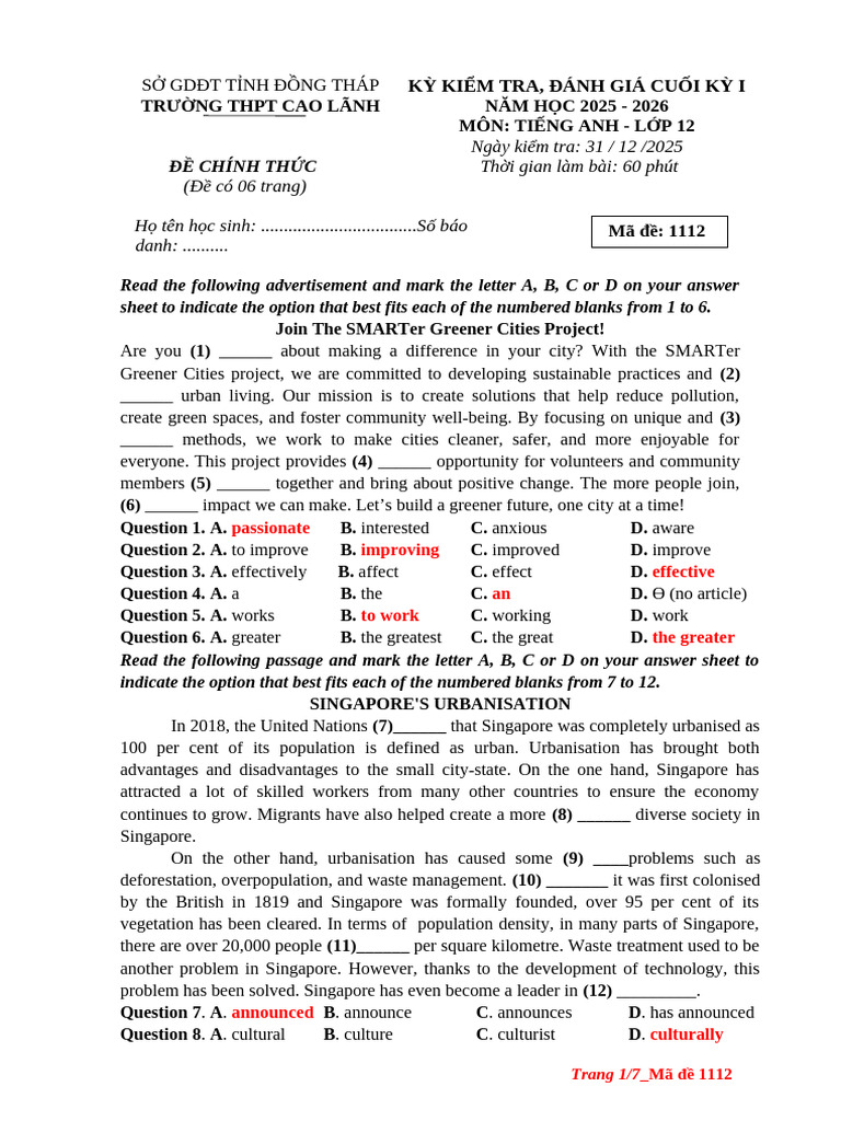 English Test for 12th Grade Students | PDF | Greenhouse Effect ...