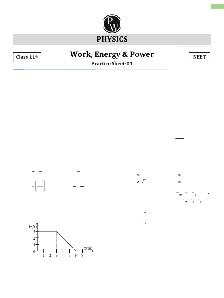 Physics Work, Energy & Power Practice Sheet | PDF | Force | Mass
