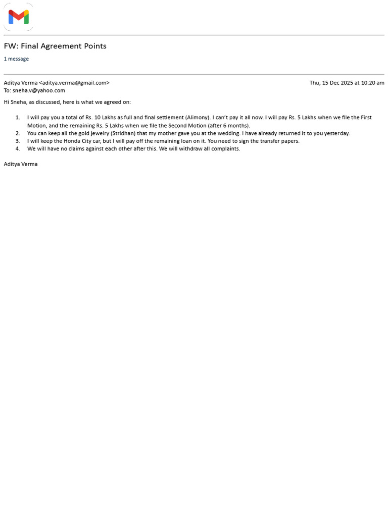Final Alimony Agreement Details | PDF