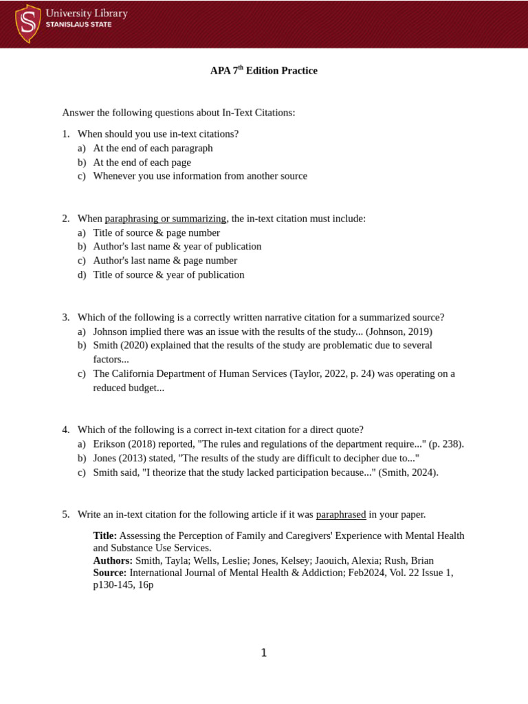 In-Text Citation Guidelines for APA 7th Edition | PDF