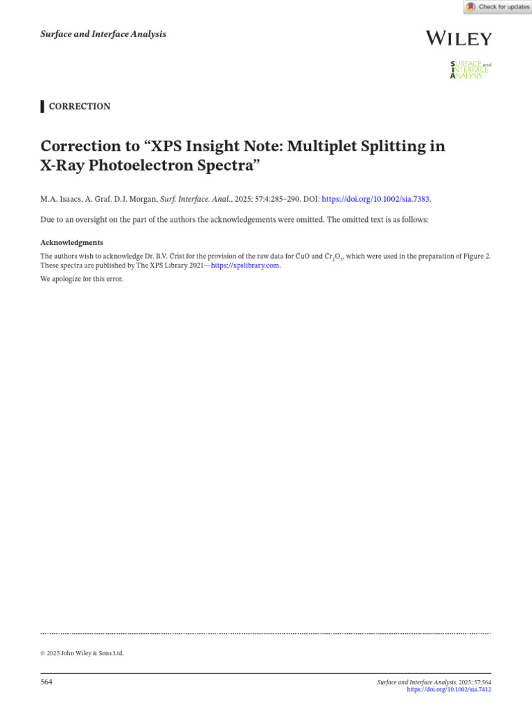 Correction for XPS Insight Note | PDF
