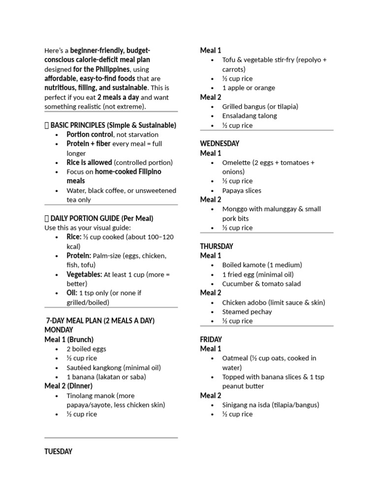 Budget Calorie-Deficit Meal Plan PH | PDF | Meal | Tofu