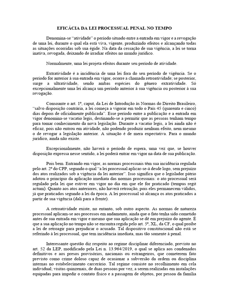 Eficácia da Lei Processual Penal no Tempo | PDF | Crimes | Crime e ...