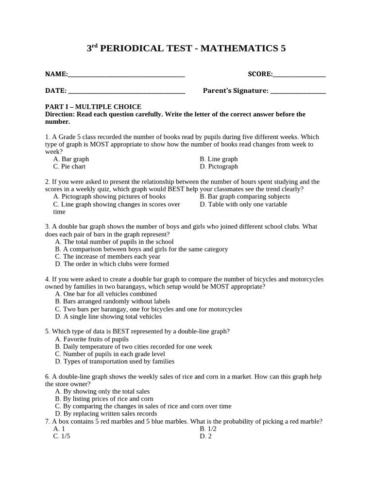 Grade 5 Mathematics Periodical Test | PDF | Multiplication | Numbers