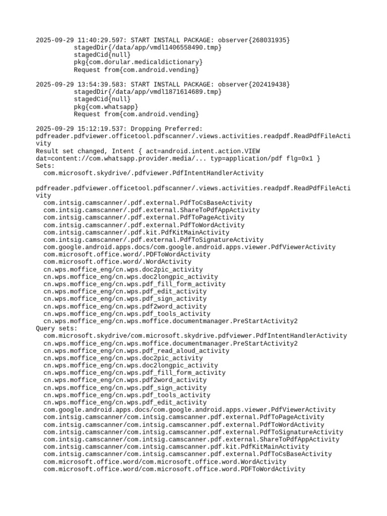 App Installation and PDF Handling Logs | PDF | Android (Operating ...
