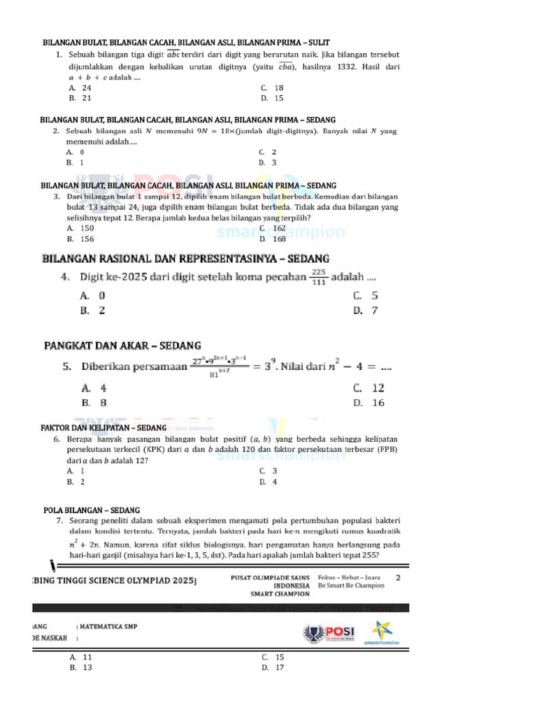 Soal SMP Math - Tebing Tinggi | PDF
