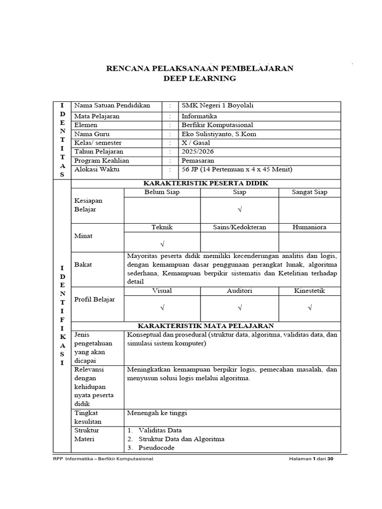 RPP Informatika: Berpikir Komputasional | PDF