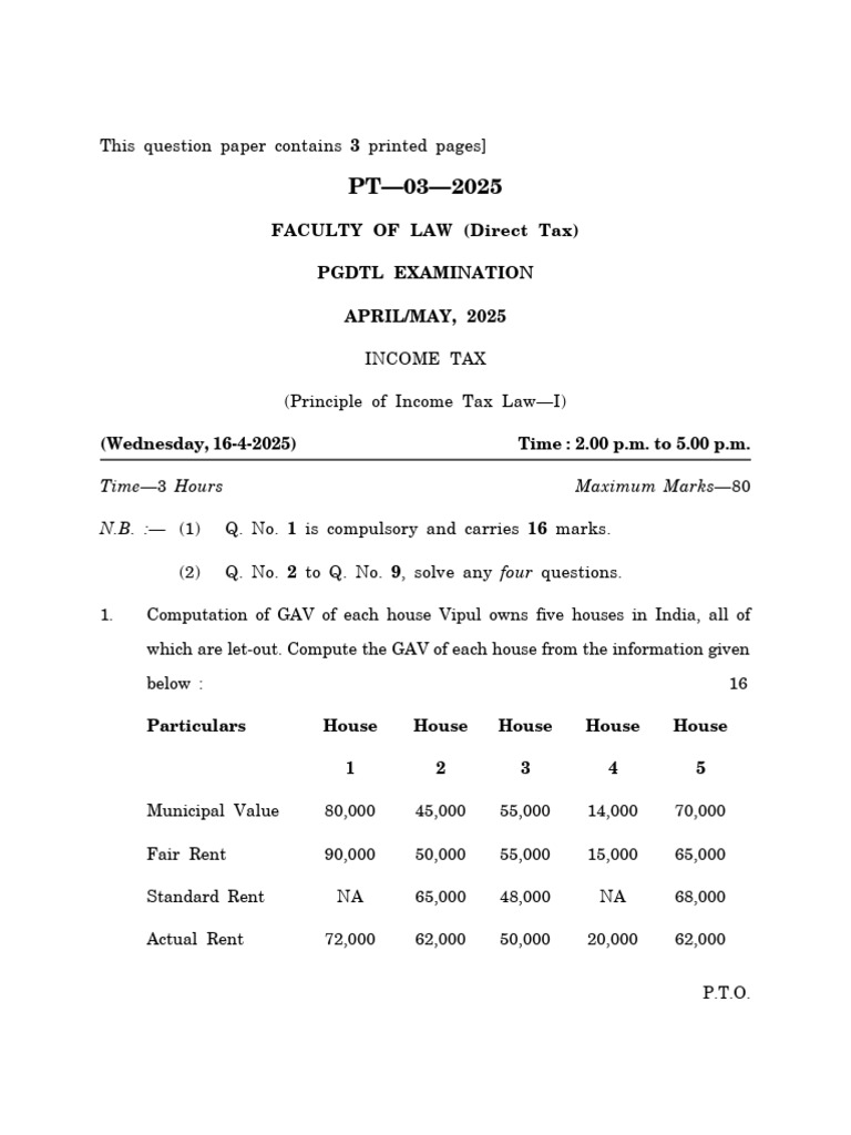 Income Tax Law Examination Paper 2025 | PDF | Taxes | Government Finances