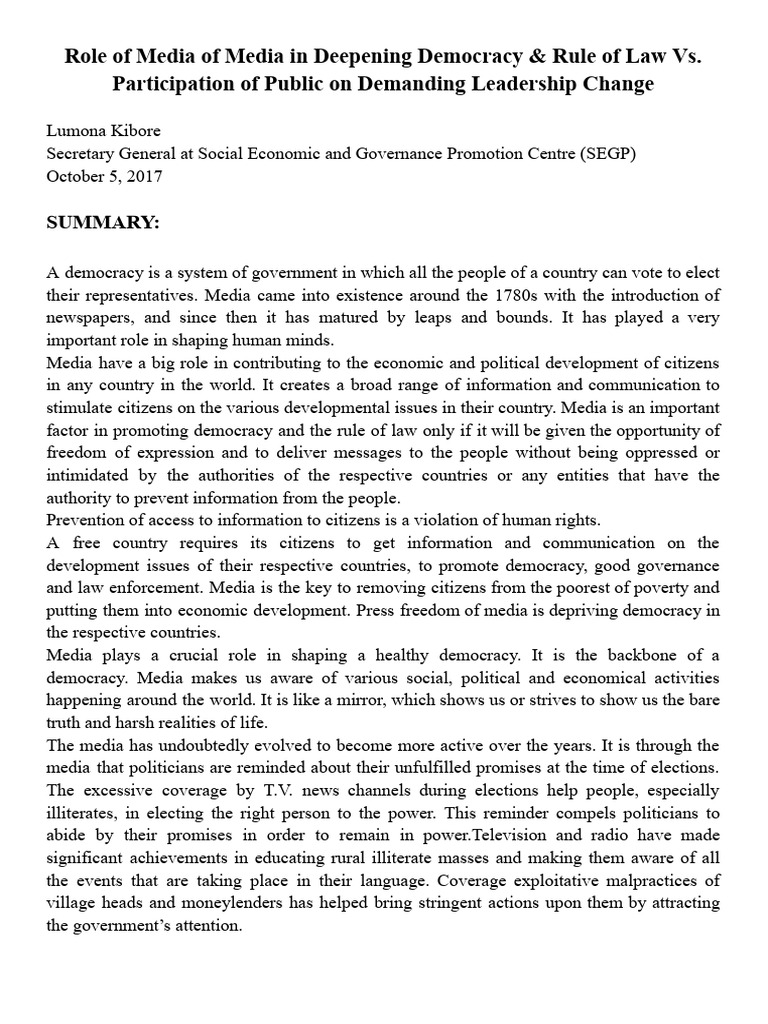 Media's Impact on Democracy in Africa | PDF | Rule Of Law | Political ...