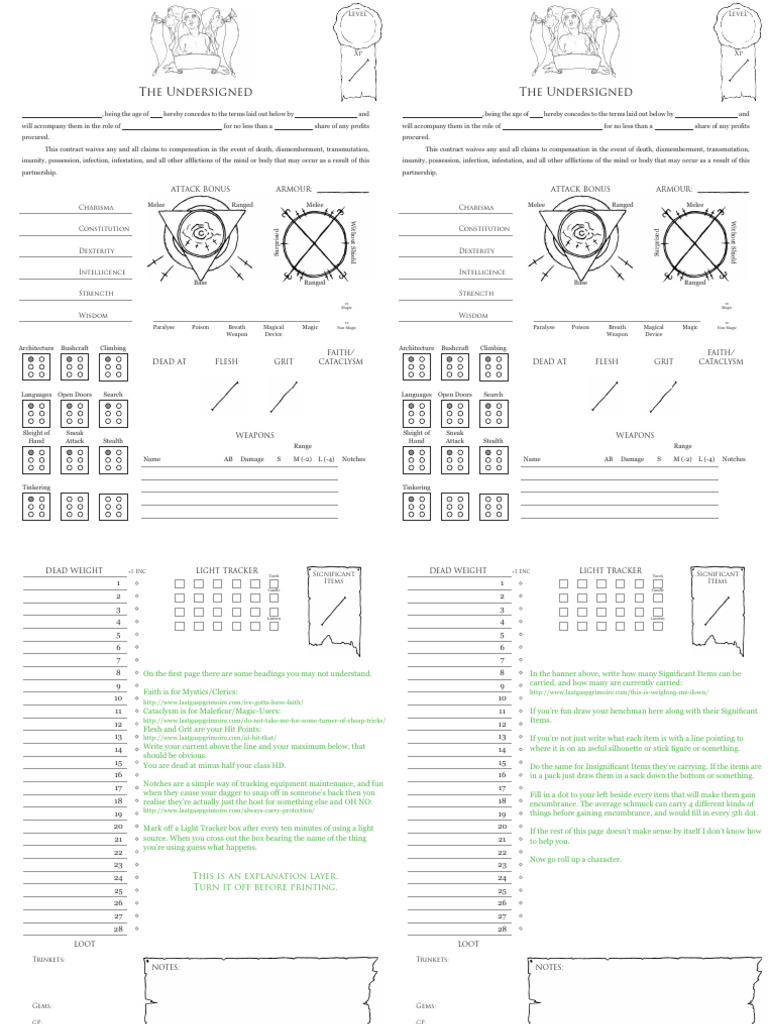 Character Contract and Encumbrance Guide | PDF