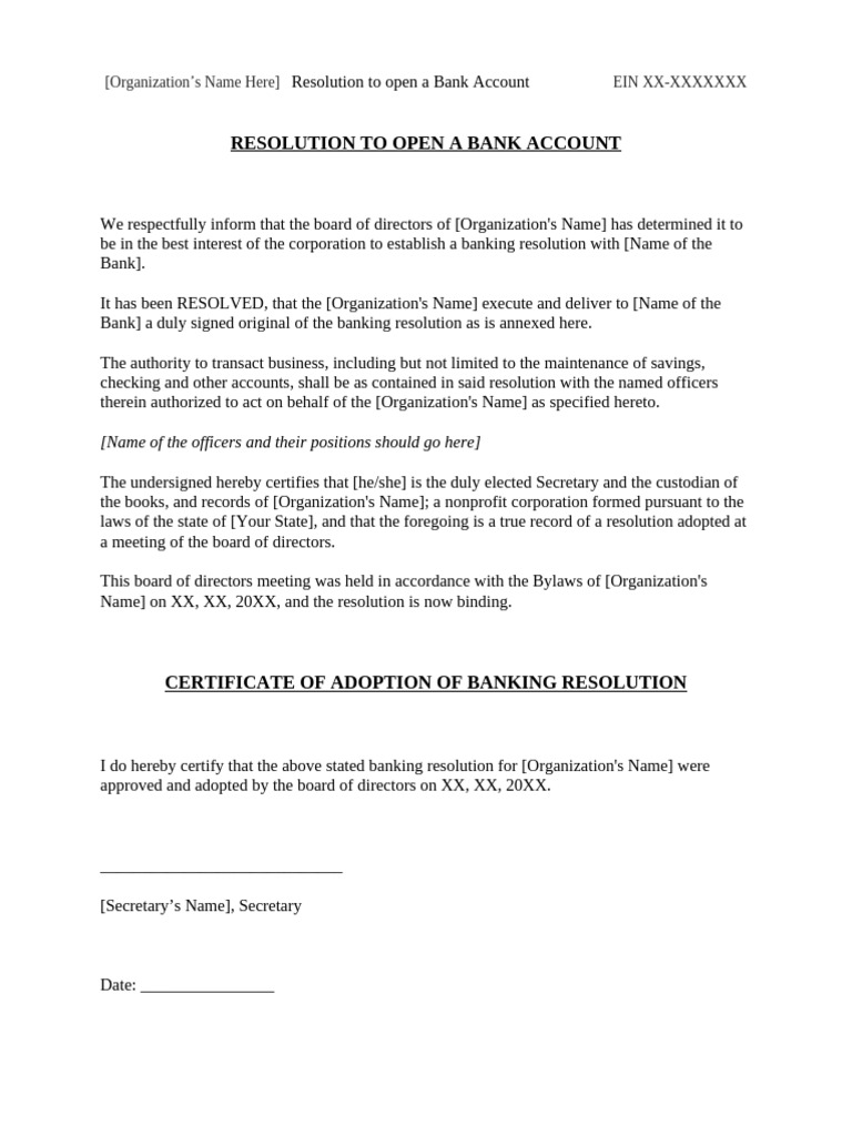 Banking Resolution for Nonprofit Organization | PDF