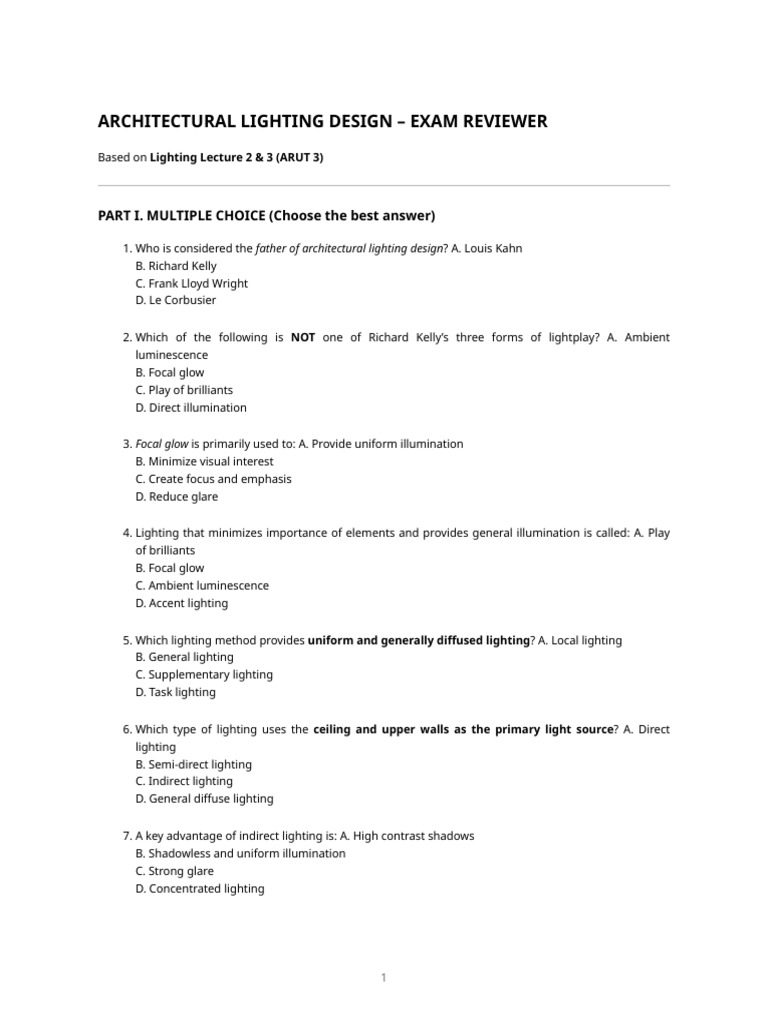 Architectural Lighting Exam Review Guide | PDF | Fluorescent Lamp ...