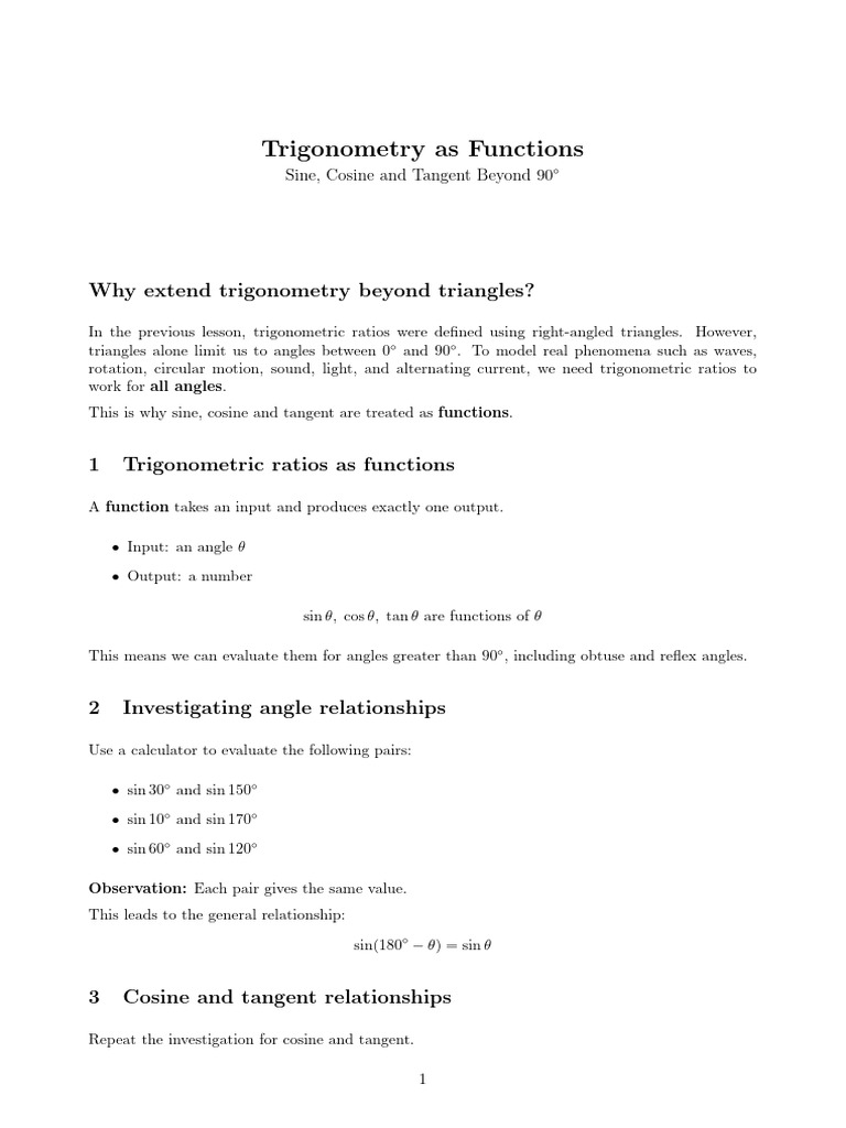 Trigonometric Functions Beyond 90° | PDF | Trigonometric Functions ...