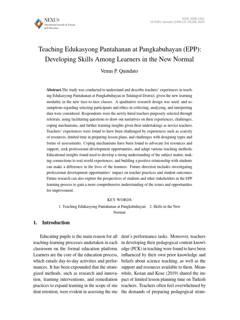 Teaching EPP Skills in the New Normal | PDF | Methodology ...