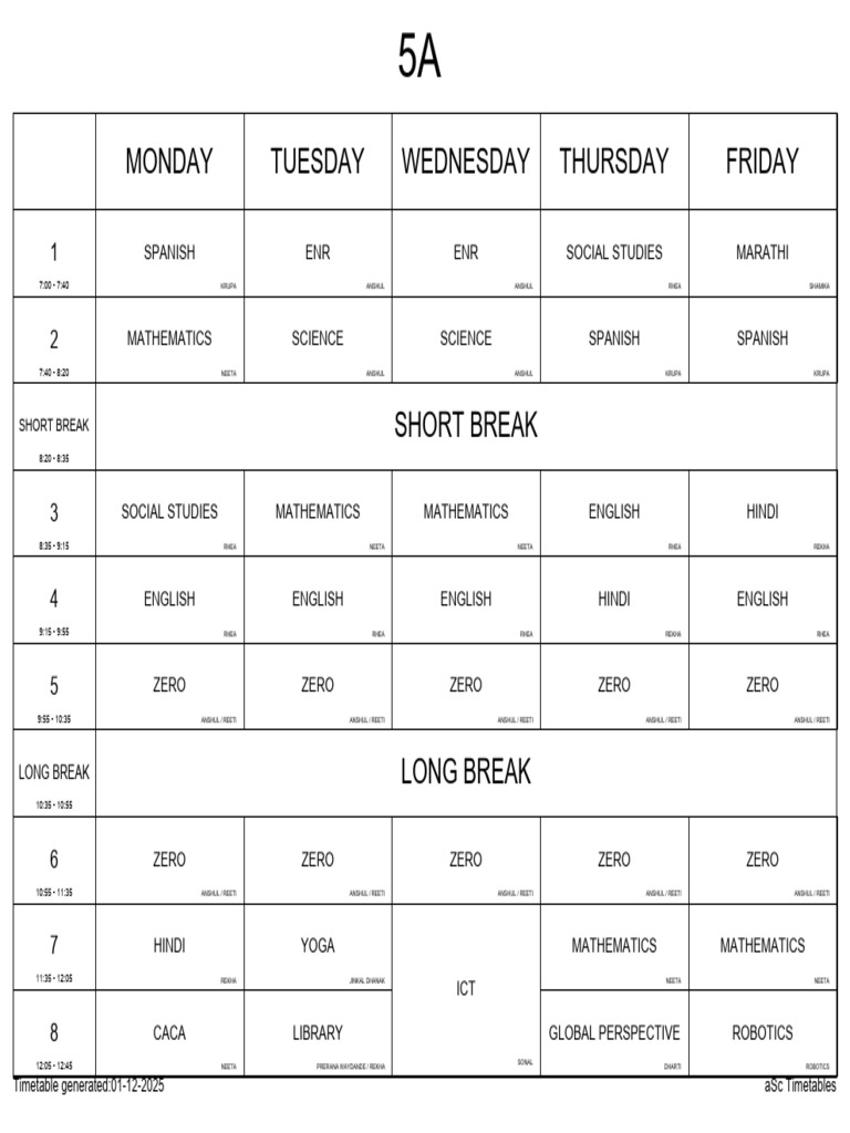 School Timetable for Classes 5-8 | PDF | Physical Sciences | Natural ...