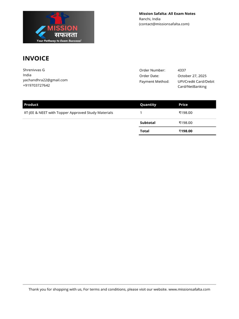 IIT-JEE & NEET Exam Notes Invoice | PDF