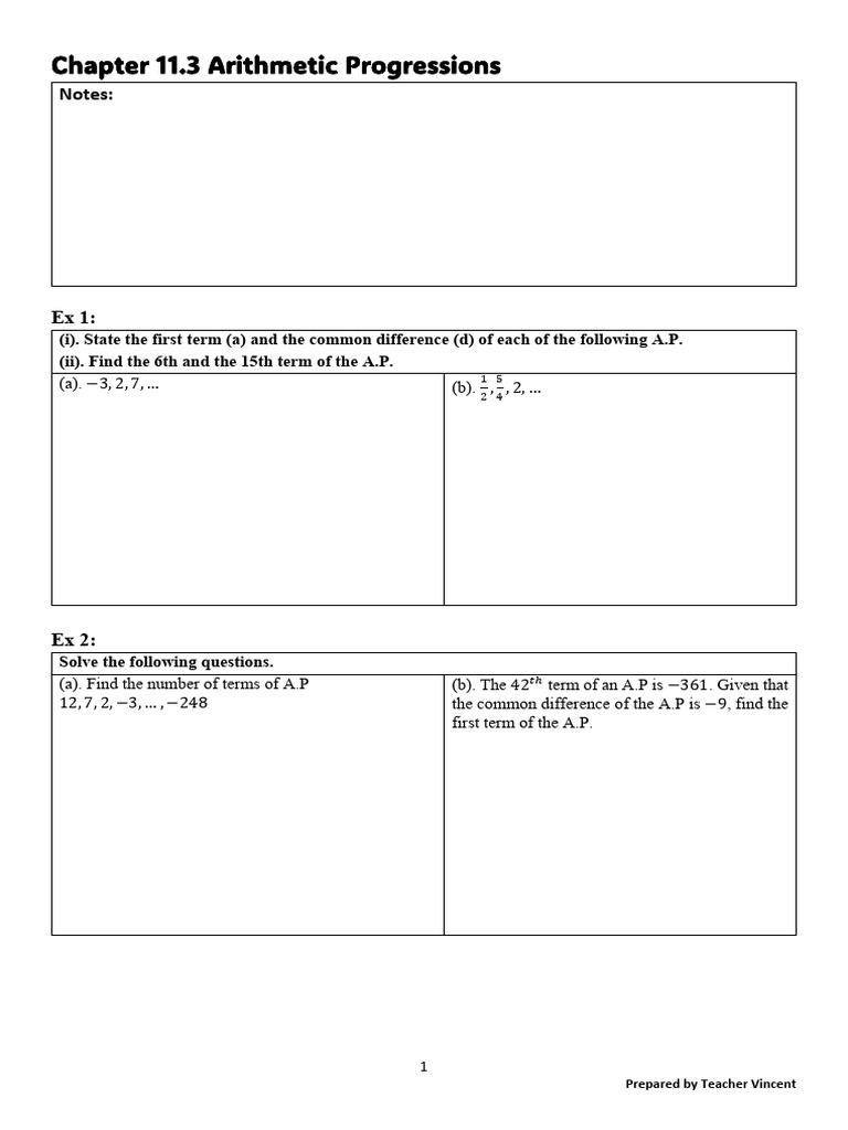 Arithmetic Progressions: Key Concepts & Exercises | PDF | Mathematics ...