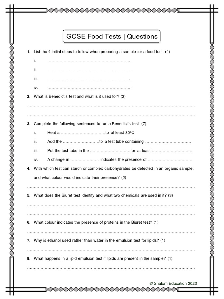 GCSE Biology Food Tests Practice Questions | PDF | Chemical Compounds ...