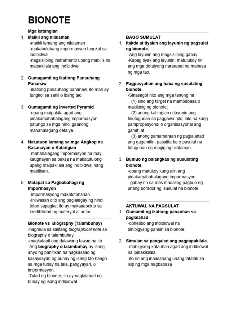 Sem1q1 - Filipino Notes | PDF